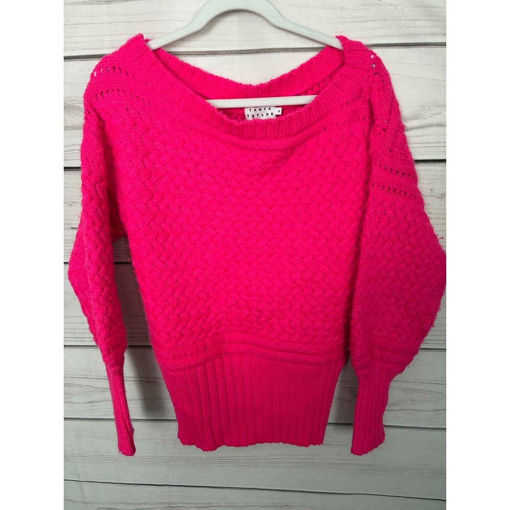 Tanya Taylor Neon Pink Chunky Cable‎ Knit Scoop Neck Sweater Womens Size Medium